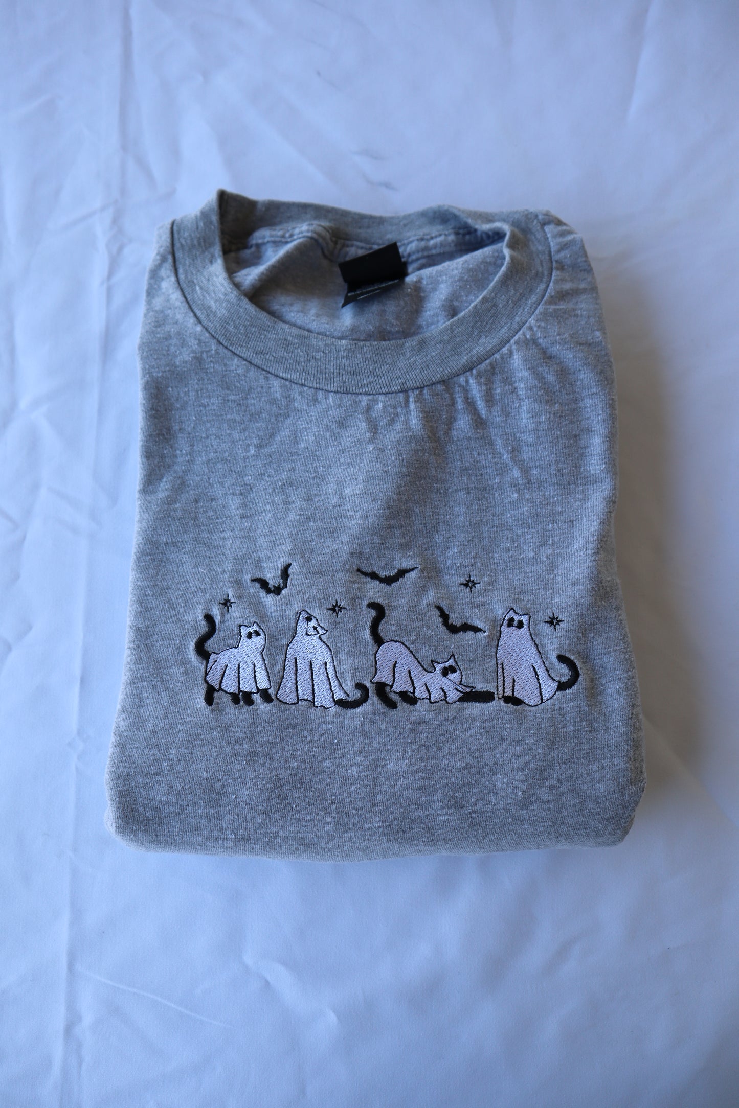 Halloween Ghost Cats , Embroidered Hoodie or Crewneck, Long Sleeve, Unisex, Adult