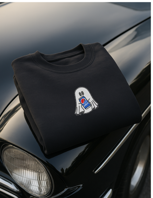 Halloween Ghost Pep, Embroidered Hoodie or Crewneck, Long Sleeve, Unisex, Adult