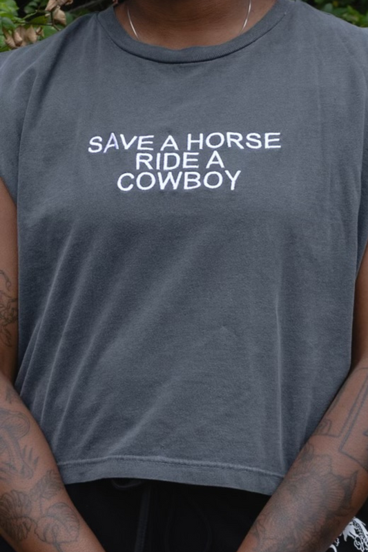 Save A Horse Ride a Cowboy, Cropped Muscle Tee, Tank Top, Crop Fit, Unisex, Adult